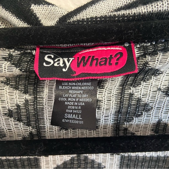 Lightly worn woman’s cardigan sweater, funky fun black and white pattern. - Picture 2 of 3